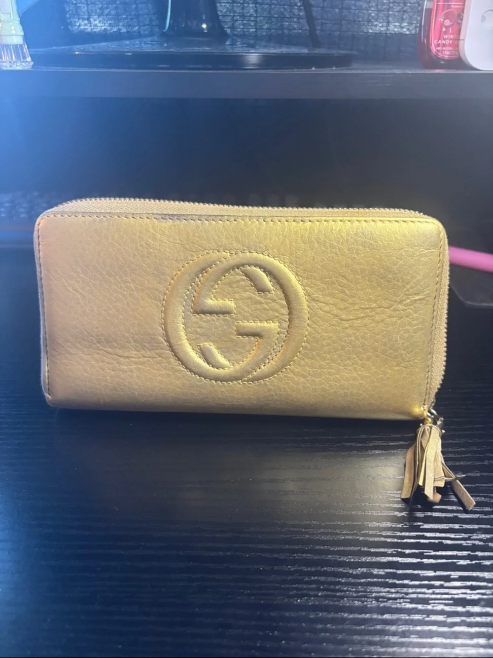 Gucci Gold Leather Zip-Around Wallet with Tassel - Picture 1 of 17